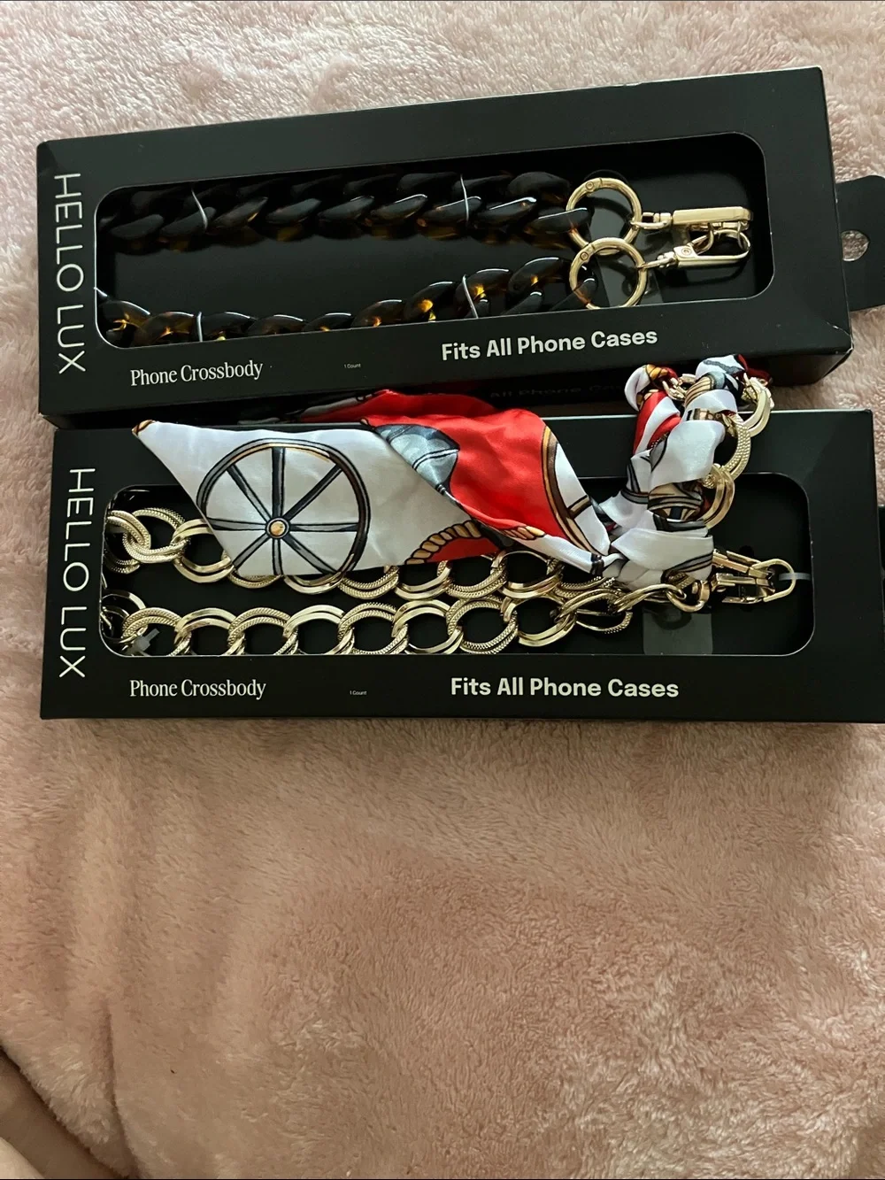 Gold Chain Phone Crossbody with Decorative Scarf - White/Red
